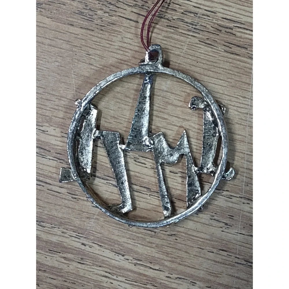 Vintage MCM 60s Inspired Smile Pendant Necklace Silver Tone Texture Circle Charm